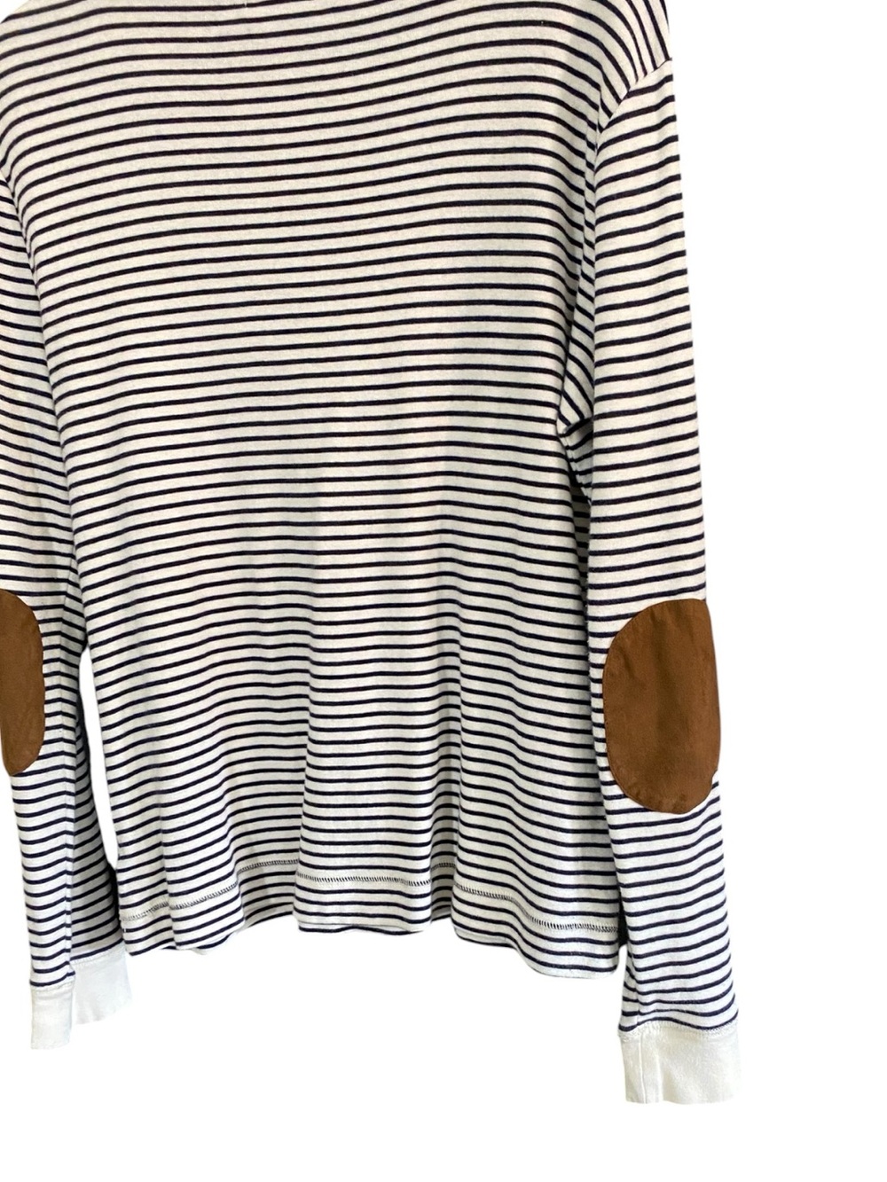 Lauren Ralph Lauren Striped Elbow Patch Top L Equestrian Preppy Old Money - Picture 7 of 9
